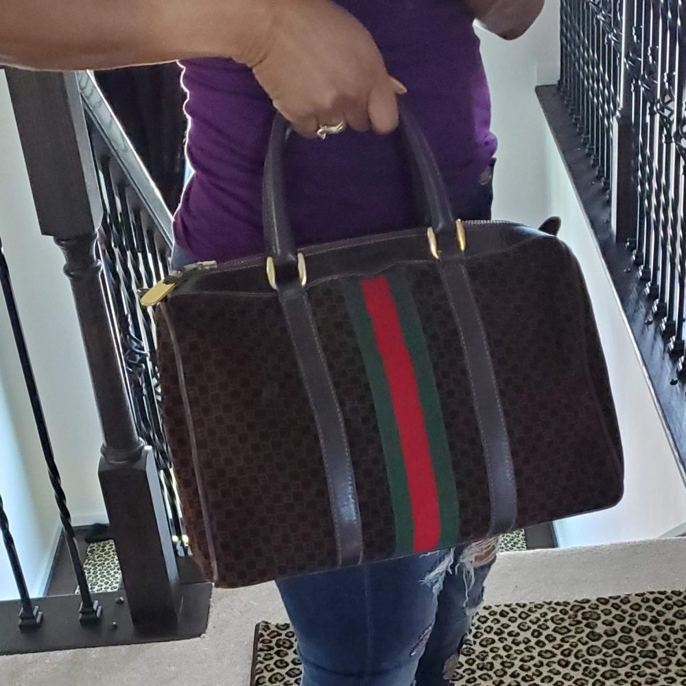 Authentic Vintage Gucci Boston Handbag Brown Suede - Picture 3 of 15